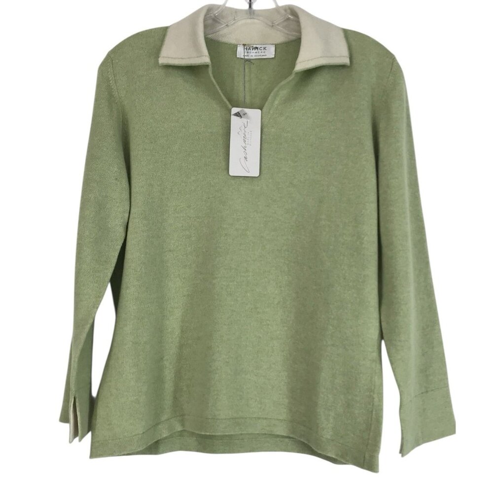 Hawick Cashmere Sweater Womens Size‎ Small Green Long Sleeve V Neck Scotland